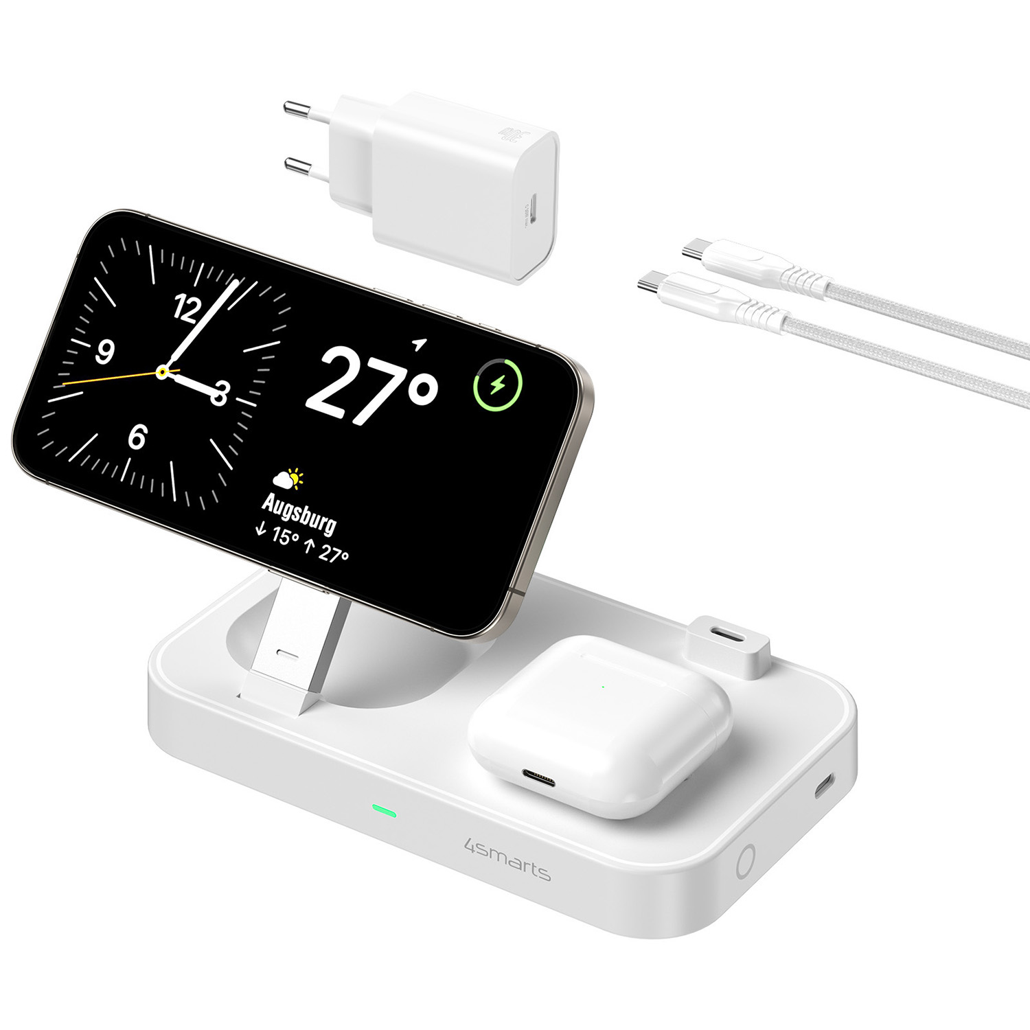 Mit der 4smarts Qi2 Trident Ladestation erhältst du auch ein leistungsstarkes 30W Netzteil inklusive USB-C Kabel.