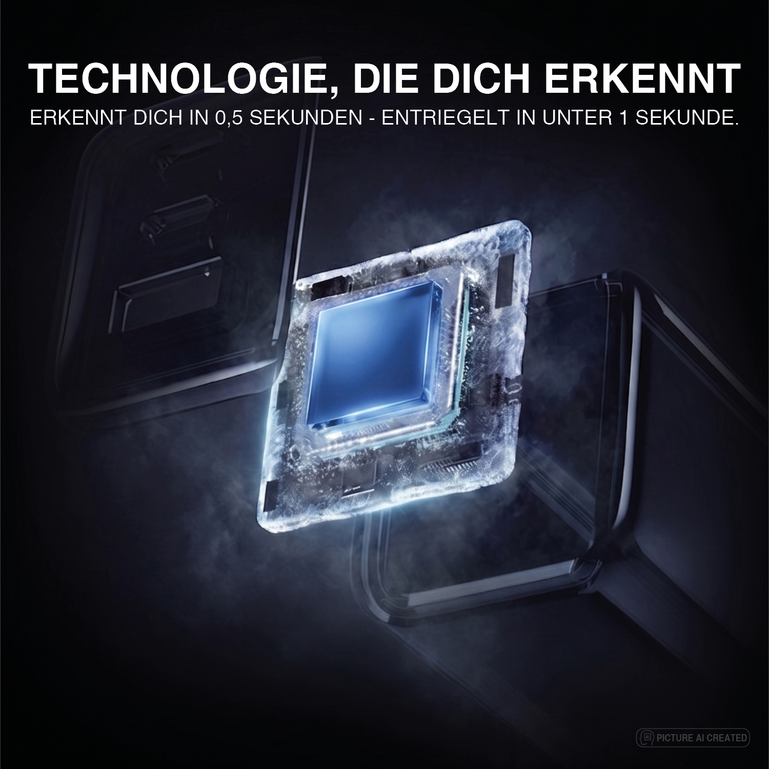 Nahaufnahme des beleuchteten Fingerabdrucksensors der Tech-Clutch – erkennt in 0,5 Sekunden, entriegelt in unter 1 Sekunde