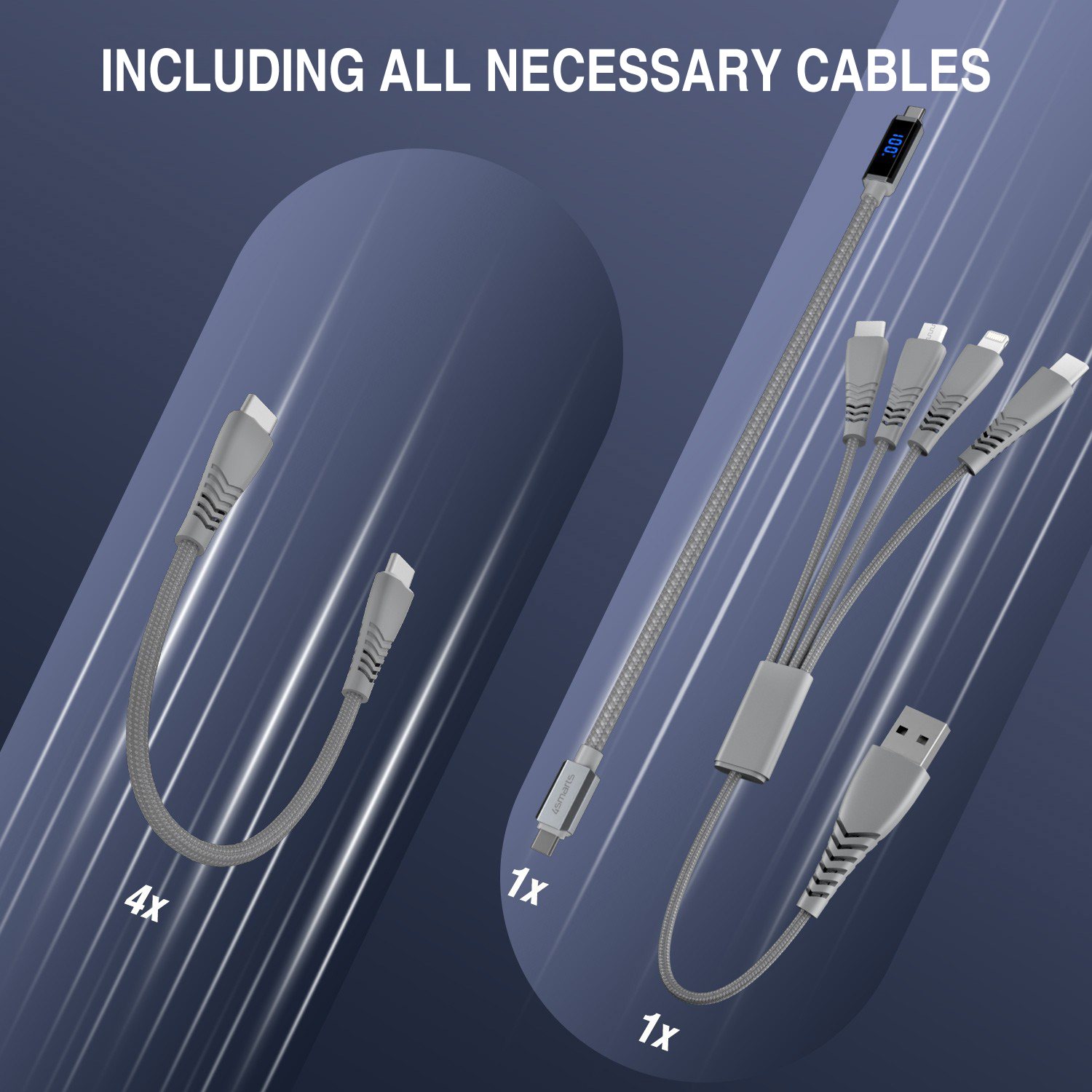 All cables included: 4x USB-C cable, 1x DigitCord and 1x 4in1 multi-charging cable